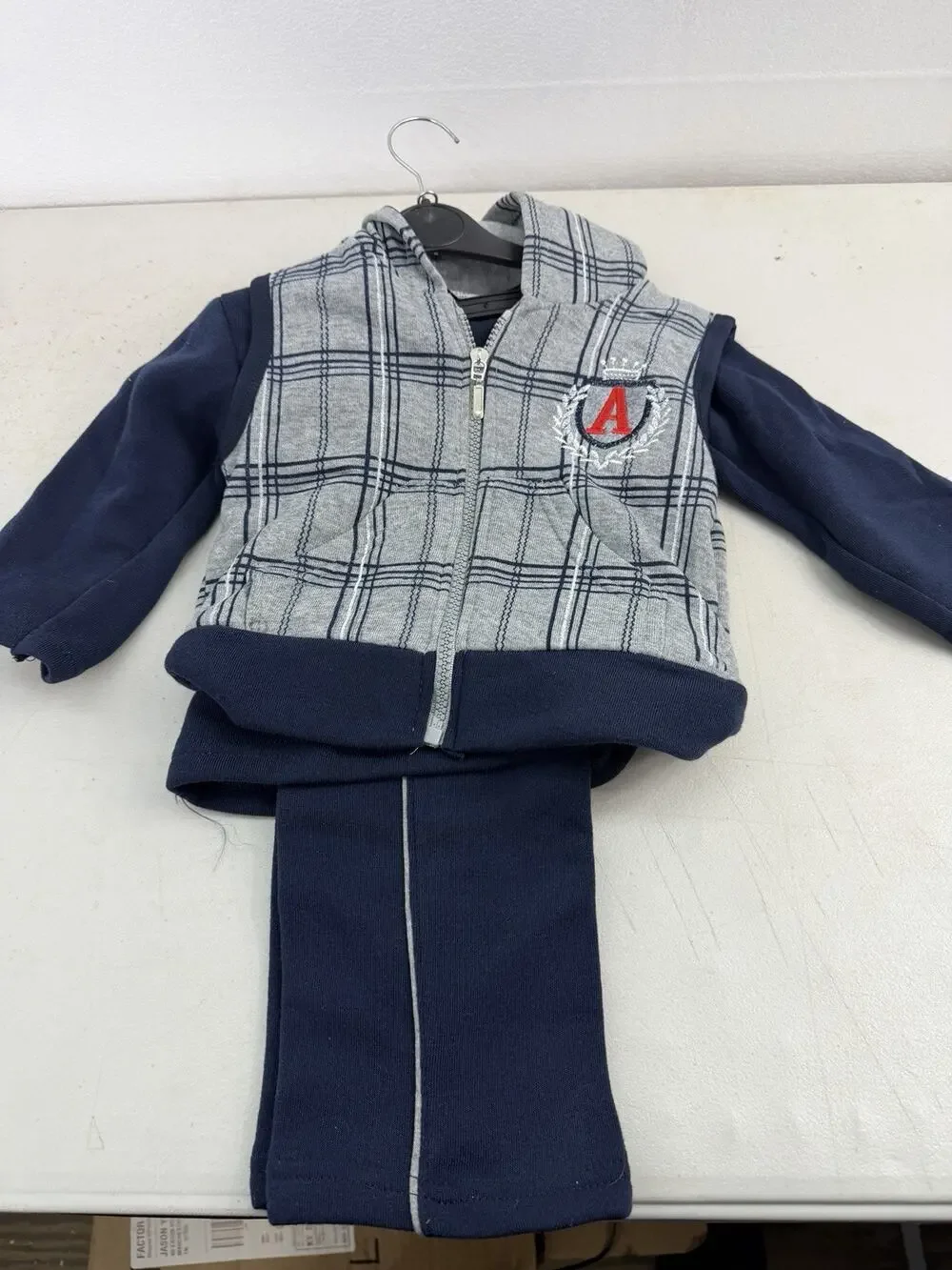 Baby Boys Plaid And Blue Hoodie Ant Sweatpants Set B Boy Jeans Company NWT 1/2